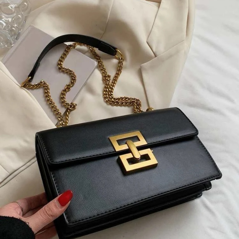 Black Crossbody / Shoulder Bag with gold accents - Picture 10 of 10